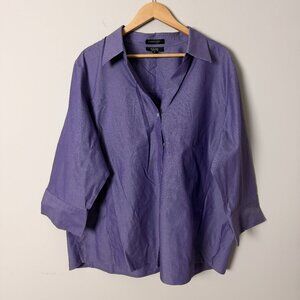 FoxCroft Non-Iron Shaped Fit Purple Button Down Top 20W